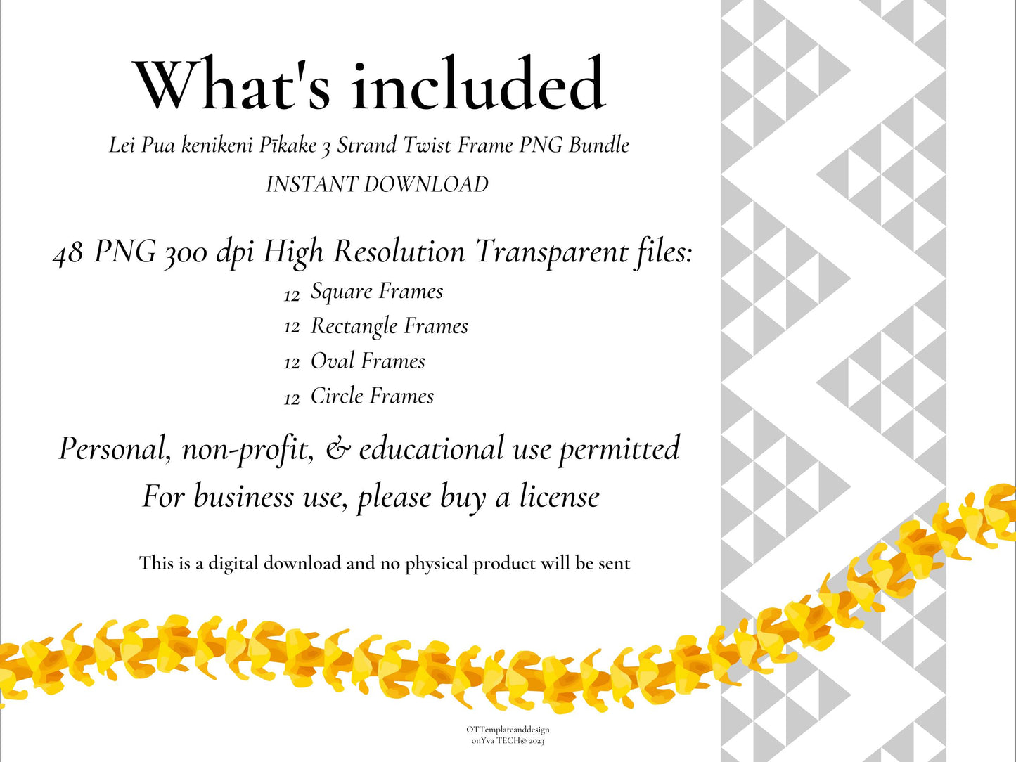 Puakenikeni Pikake 3 Strand Twist Lei | Hawaiian Frame PNG Bundle | Digital Download