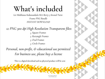 Mokihana Kukunaokala He'e Berry 3 Strand Twist Lei | Hawaiian Frame PNG Bundle | Digital Download