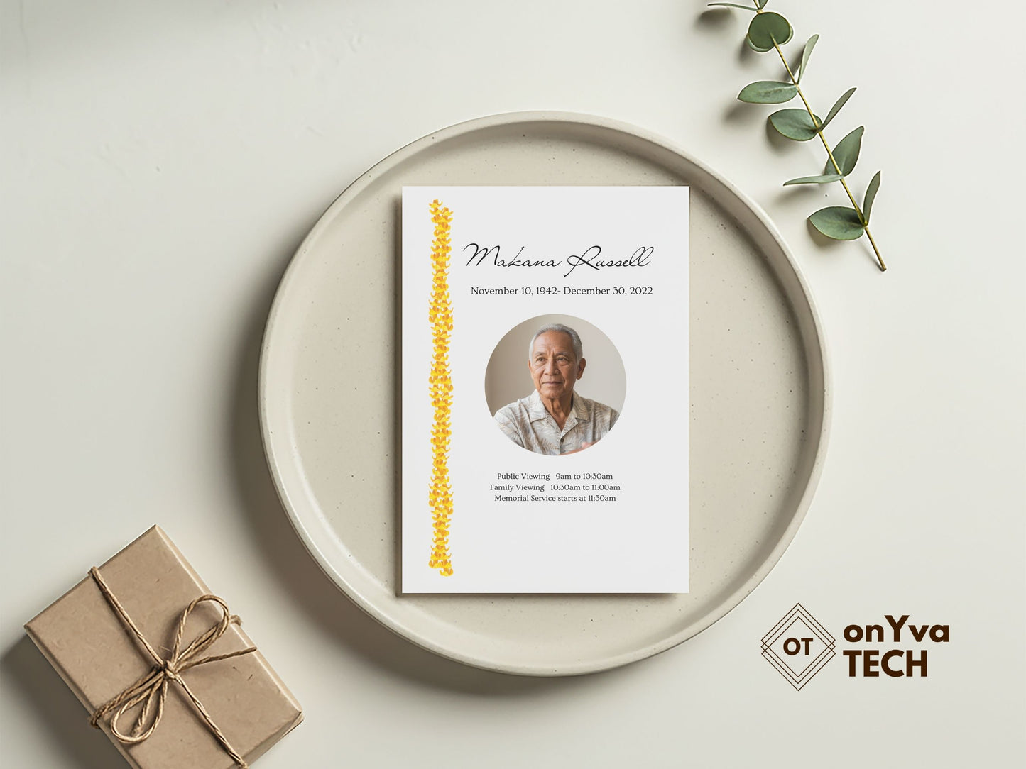 Hawaiian Funeral Program | Lei Puakenikeni Strand | Canva Template | Digital Download