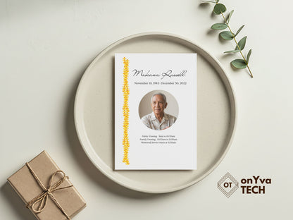 Hawaiian Funeral Program | Lei Puakenikeni Strand | Canva Template | Digital Download