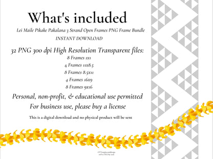 Maile Pikake Pakalana 3 Strand Nui Open Lei | Hawaiian Frame PNG Bundle | Digital Download