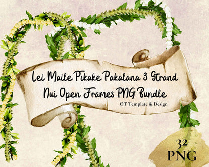 Maile Pikake Pakalana 3 Strand Nui Open Lei | Hawaiian Frame PNG Bundle | Digital Download