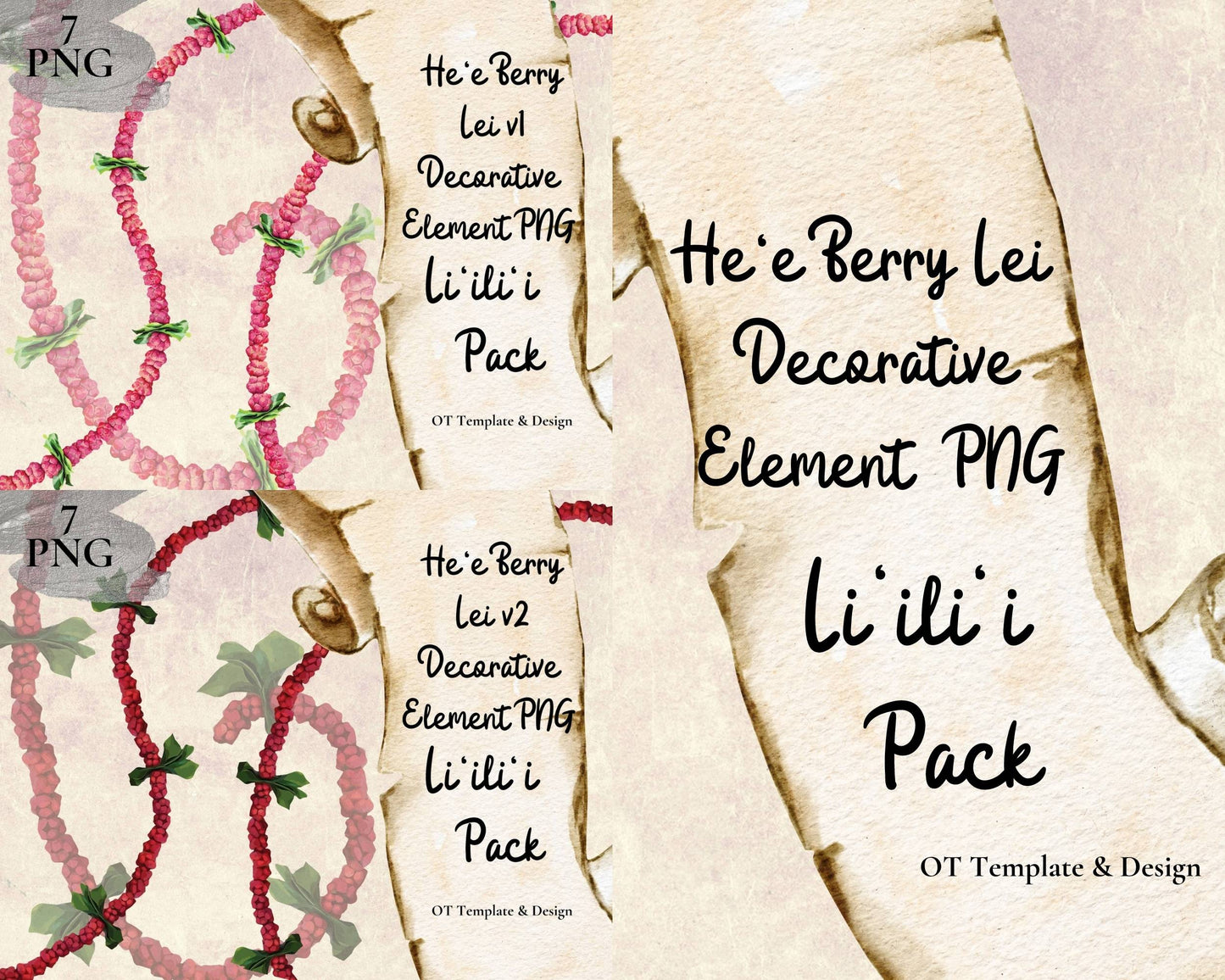 Hee Berry Lei | Hawaiian PNG Decorative Element Liʻiliʻi Pack | Digital Download