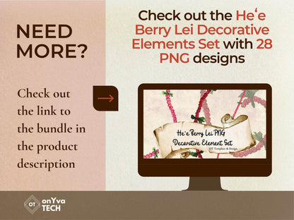 Hee Berry Lei | Hawaiian PNG Decorative Element Liʻiliʻi Pack | Digital Download