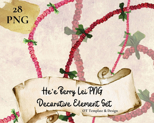 Hee Berry Lei, Hawaiian Flower PNG Decorative Element Set, Digital Download