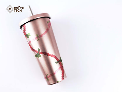  personalized tumbler with a sublimation print of 2 Hee Berry Lei strand going around 