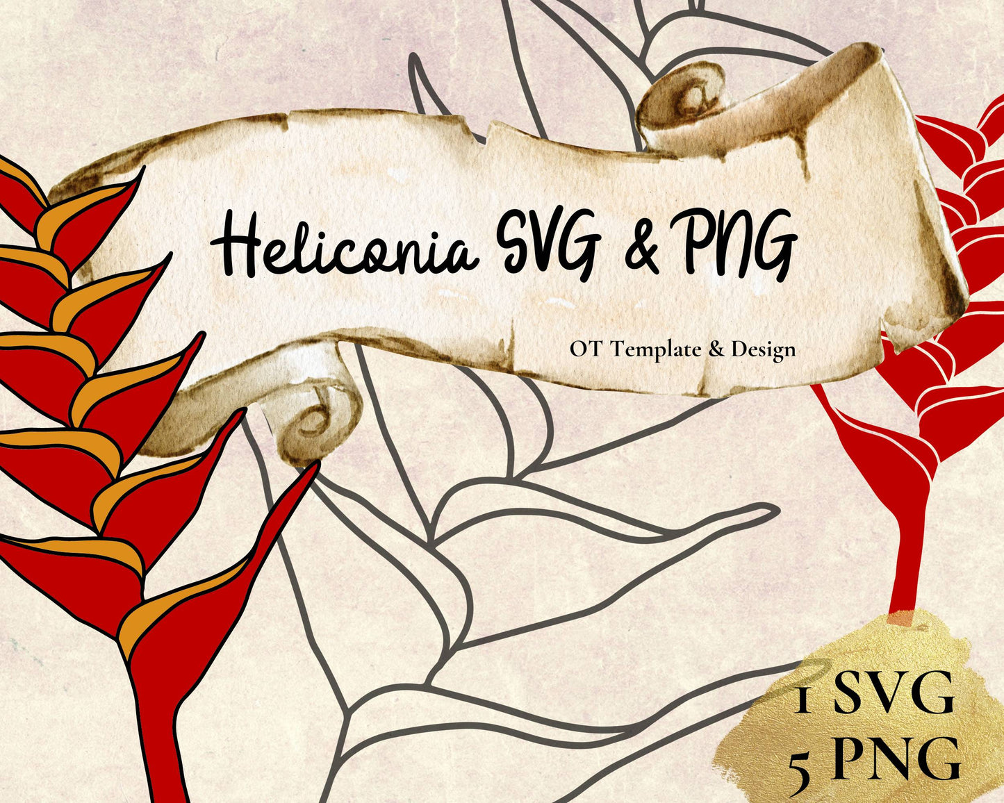 Heliconia Red Yellow Flower SVG PNG | Hawaiian Nature Clipart Bundle | Digital Download