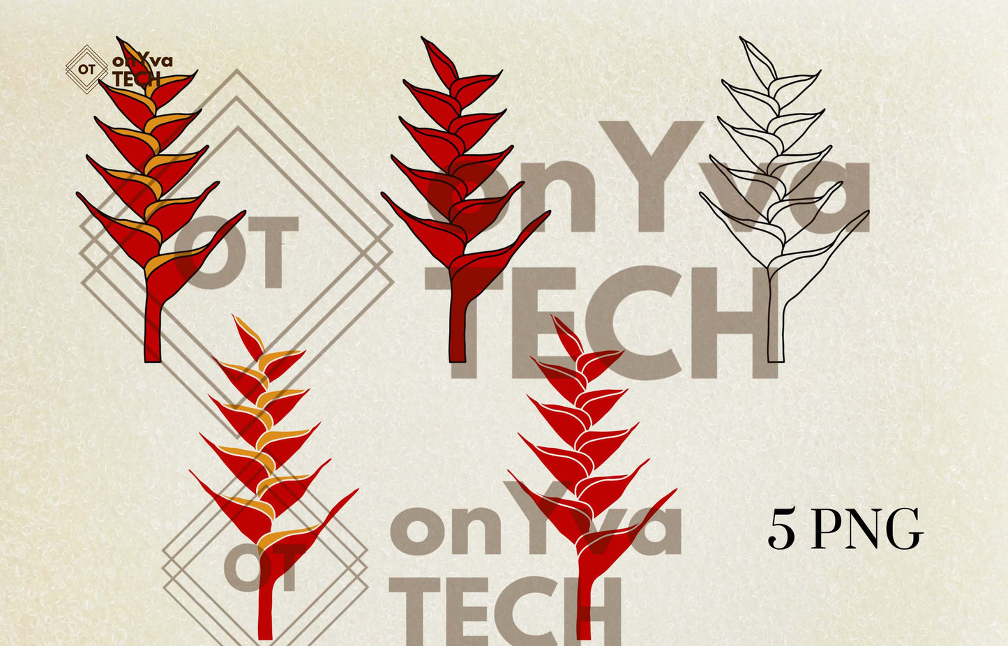 Heliconia Red Yellow Flower SVG PNG | Hawaiian Nature Clipart Bundle | Digital Download