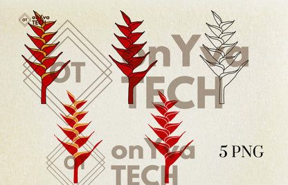 Heliconia Red Yellow Flower SVG PNG | Hawaiian Nature Clipart Bundle | Digital Download