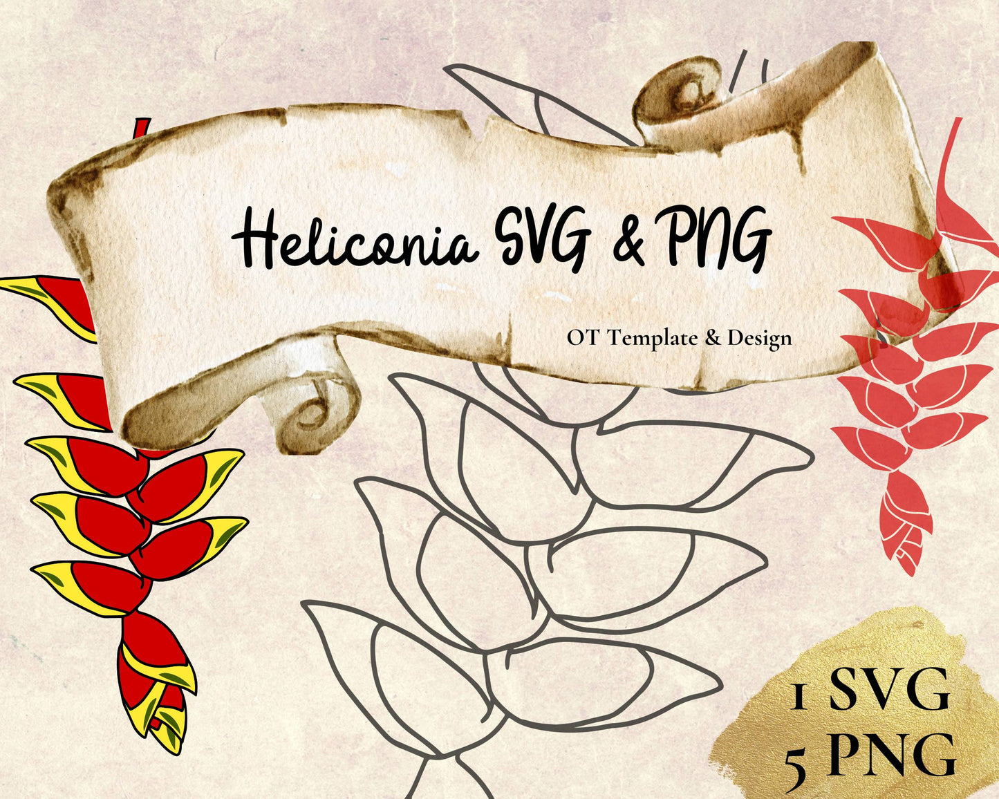 Heliconia Hanging Lobster Claw SVG PNG | Hawaiian Nature Clipart Bundle | Digital Download