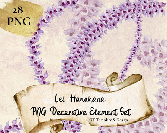 Honohono Orchid Lei | Hawaiian PNG Decorative Element Set | Digital Download