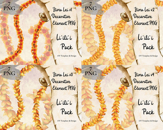 Ilima Lei | Hawaiian PNG Decorative Element Liʻiliʻi Pack | Digital Download