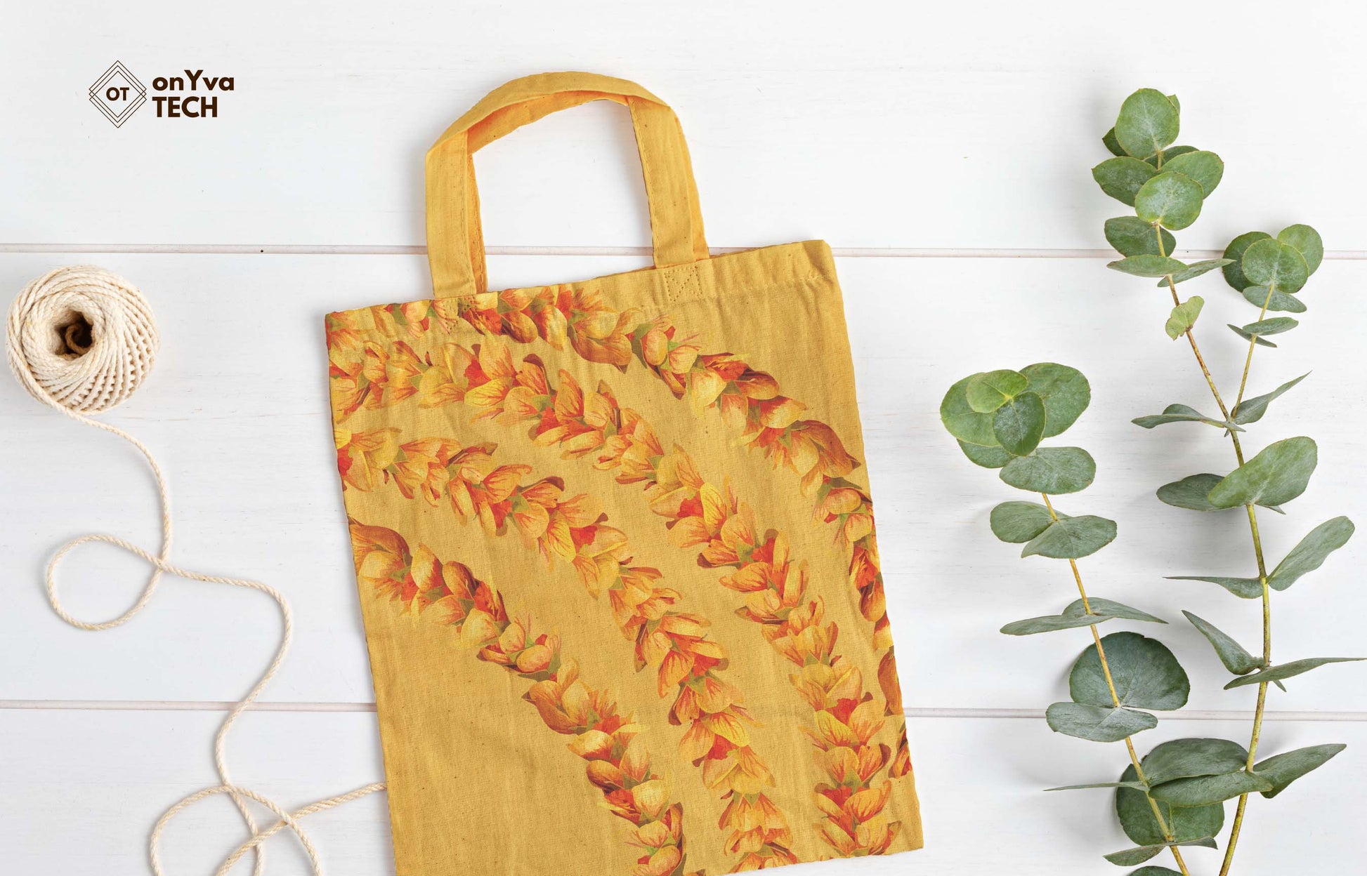  jute tote bag with 3 Ilima Lei sublimation print from top to bottom 