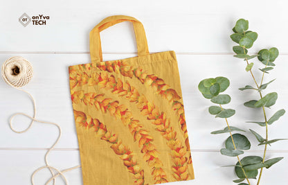  jute tote bag with 3 Ilima Lei sublimation print from top to bottom 