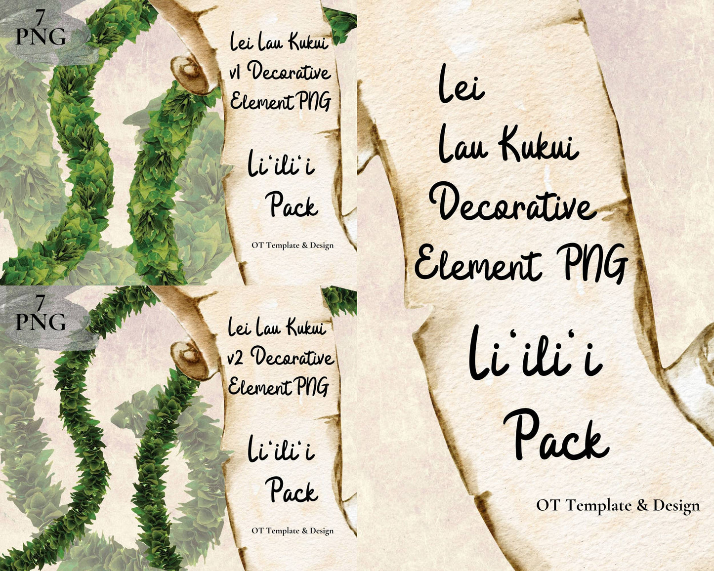 Kukui Leaf Lei | Hawaiian PNG Decorative Element Liʻiliʻi Pack | Digital Download