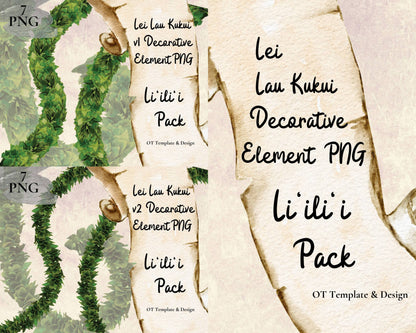 Kukui Leaf Lei | Hawaiian PNG Decorative Element Liʻiliʻi Pack | Digital Download