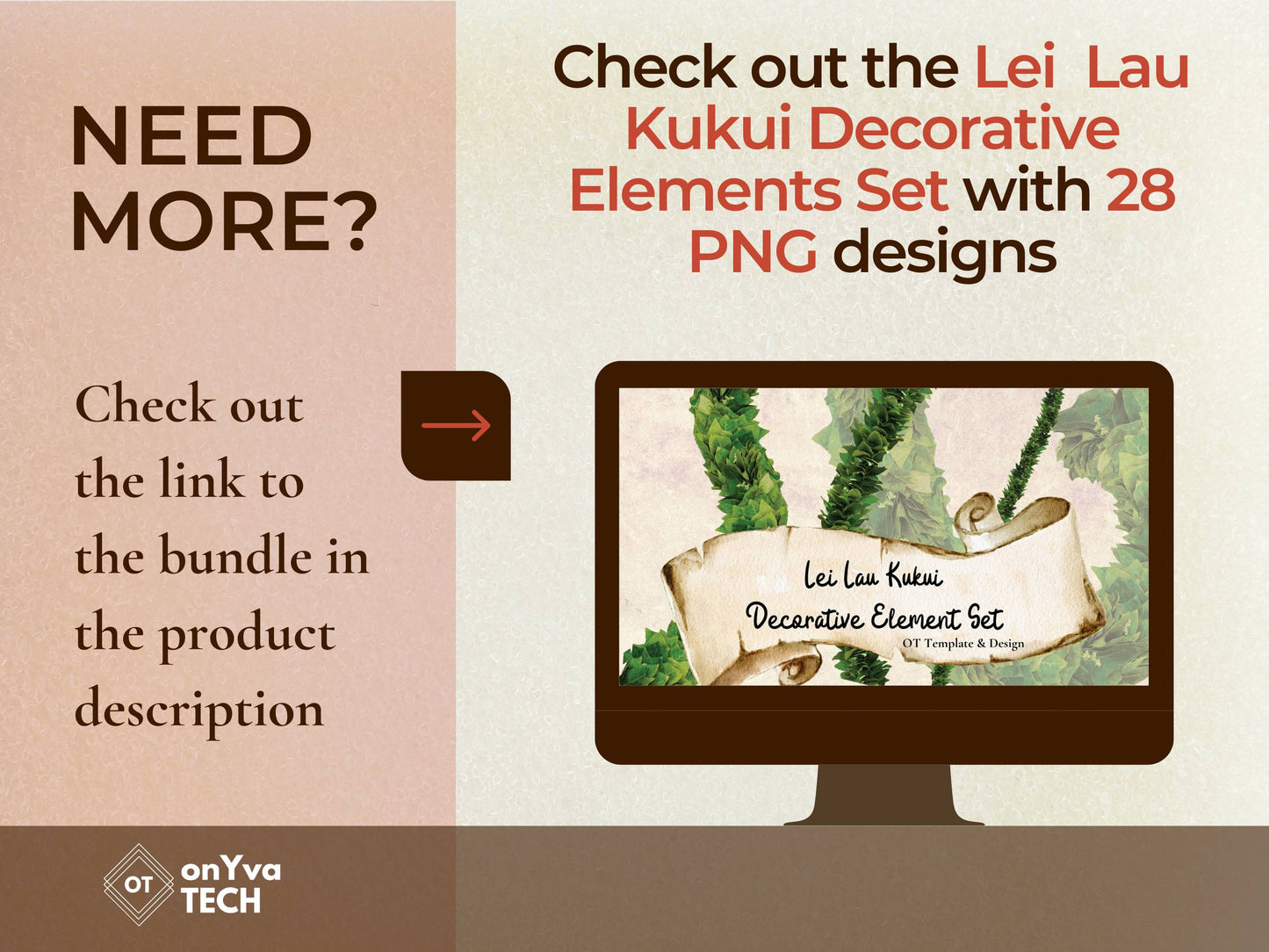 Kukui Leaf Lei | Hawaiian PNG Decorative Element Liʻiliʻi Pack | Digital Download