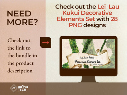 Kukui Leaf Lei | Hawaiian PNG Decorative Element Liʻiliʻi Pack | Digital Download