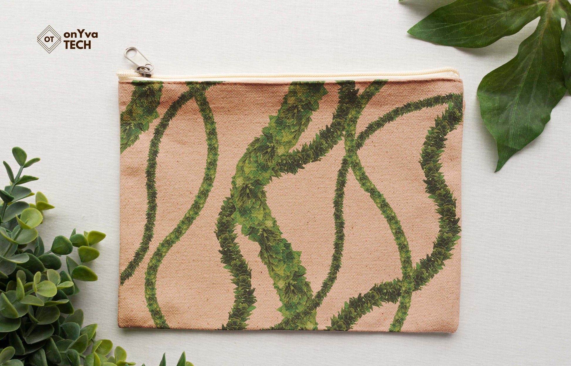  burlap pouch for gifts with the sublimation print of several Kukui Leaf Lei flower PNG 