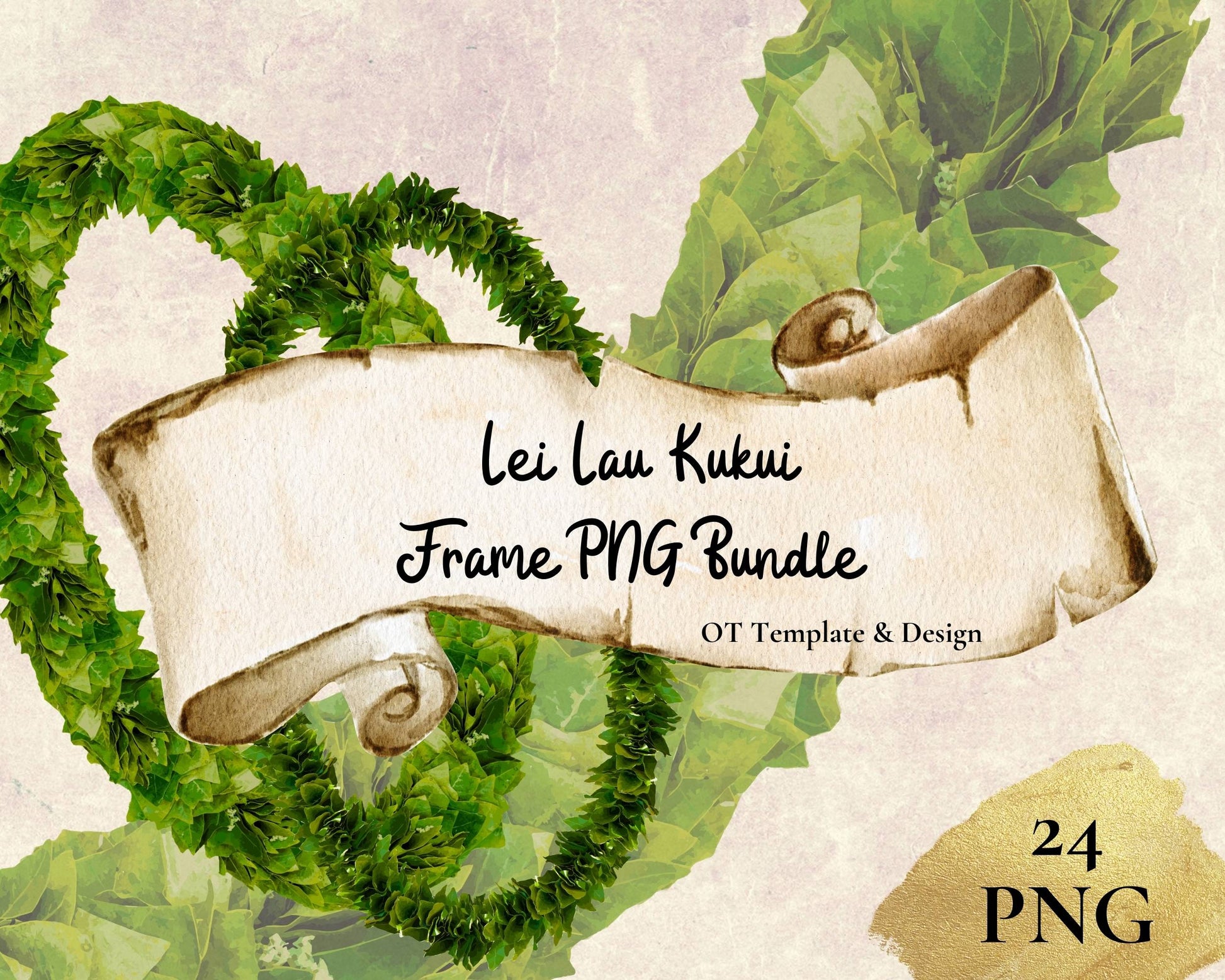 Kukui Leaf Lei Hawaiian Frame PNG Bundle Digital Download