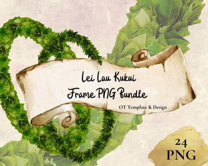 Kukui Leaf Lei Hawaiian Frame PNG Bundle Digital Download