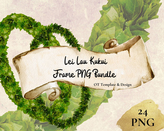 Kukui Leaf Lei Hawaiian Frame PNG Bundle Digital Download