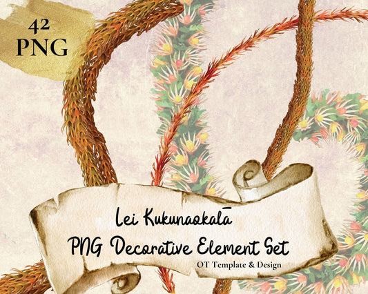 Kukunaokala Lei Hawaiian PNG Decorative Element Set Digital Download