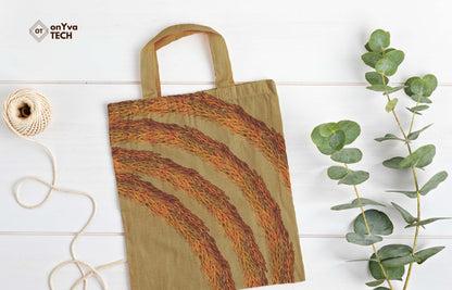  jute tote bag with 3 arc Kukunaokala Lei sublimation print from top to bottom 