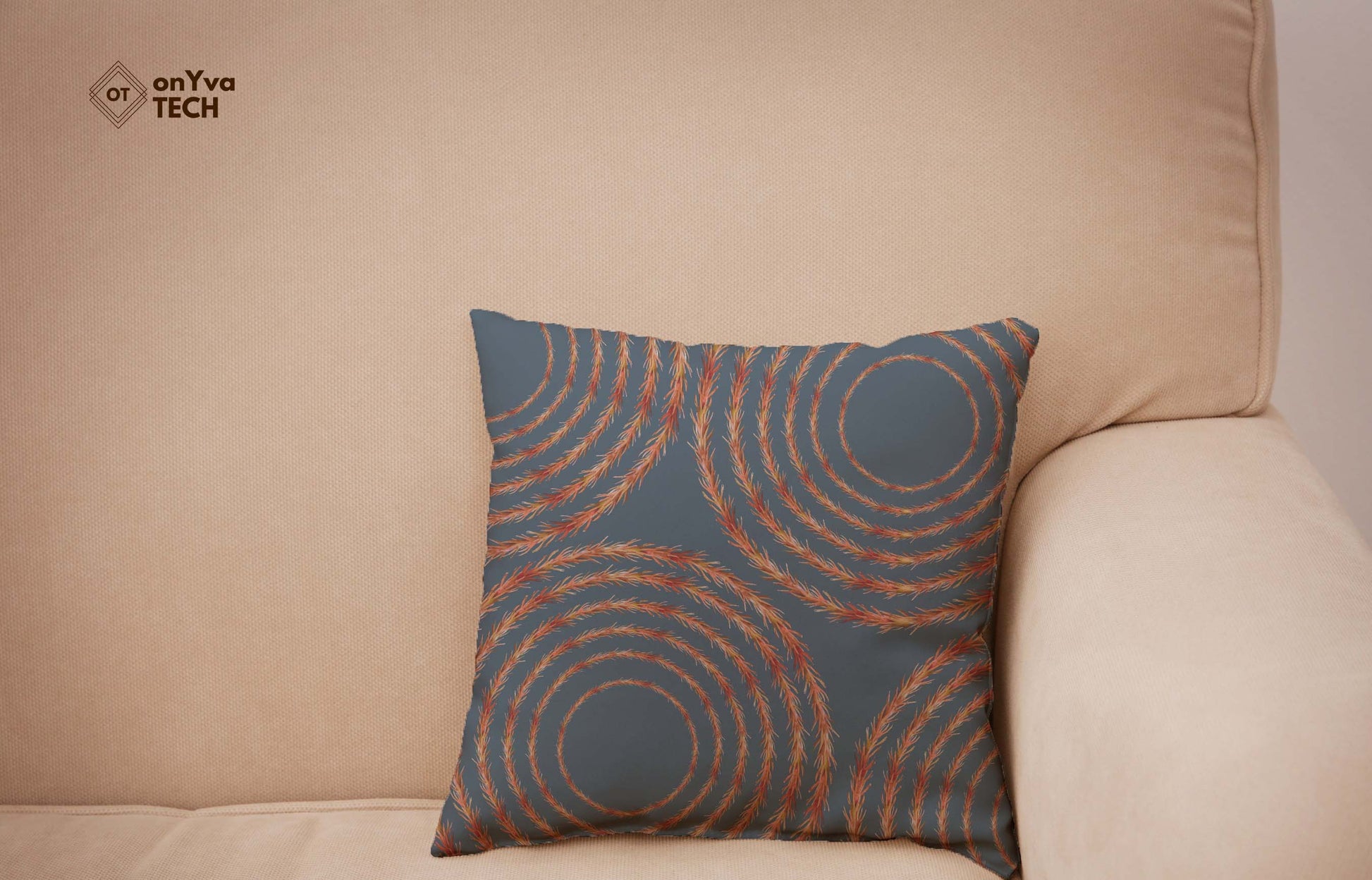  custom print pillow with circle frames of Kukunaokala Lei  set in a geometric pattern
