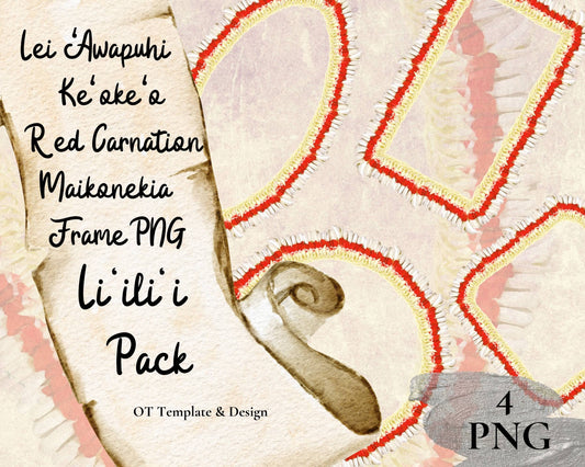 Micronesian White Ginger Red Carnation Lei | Hawaiian Frame PNG Liʻiliʻi Pack | Digital Download