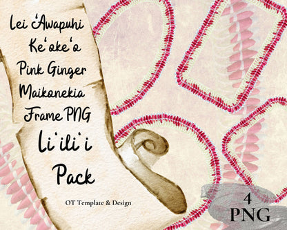 Micronesian White Pink Ginger Lei | Hawaiian Frame PNG Liʻiliʻi Pack | Digital Download