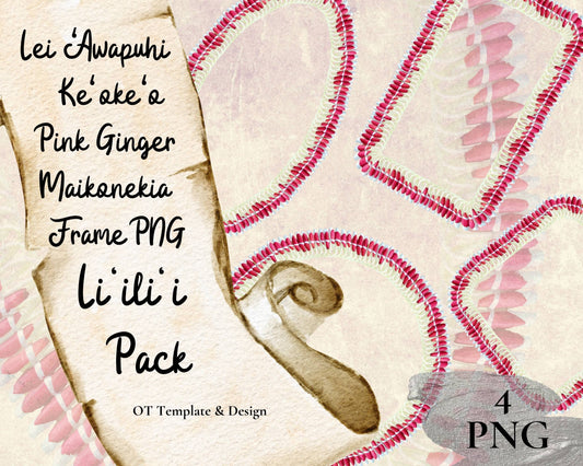 Micronesian White Pink Ginger Lei | Hawaiian Frame PNG Liʻiliʻi Pack | Digital Download