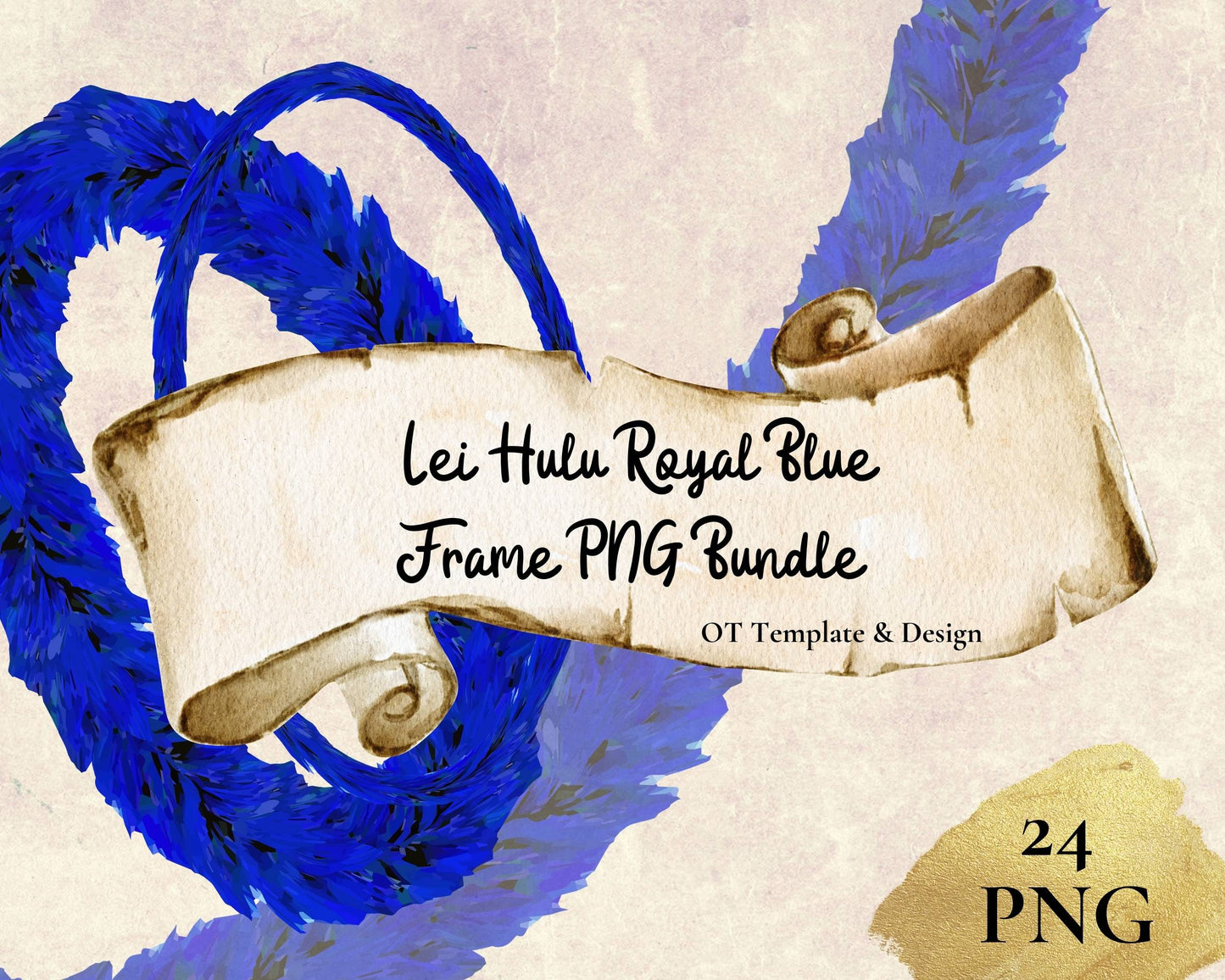Lei Hulu Royal Blue | Hawaiian Frame PNG Bundle | Digital Download