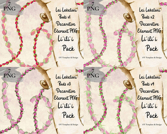 Lokelani Buds Lei | Hawaiian PNG Decorative Element Liʻiliʻi Pack | Digital Download