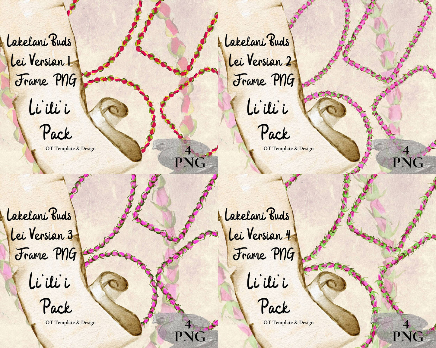 Lokelani Buds Lei | Hawaiian Frame PNG Liʻiliʻi Pack | Digital Download