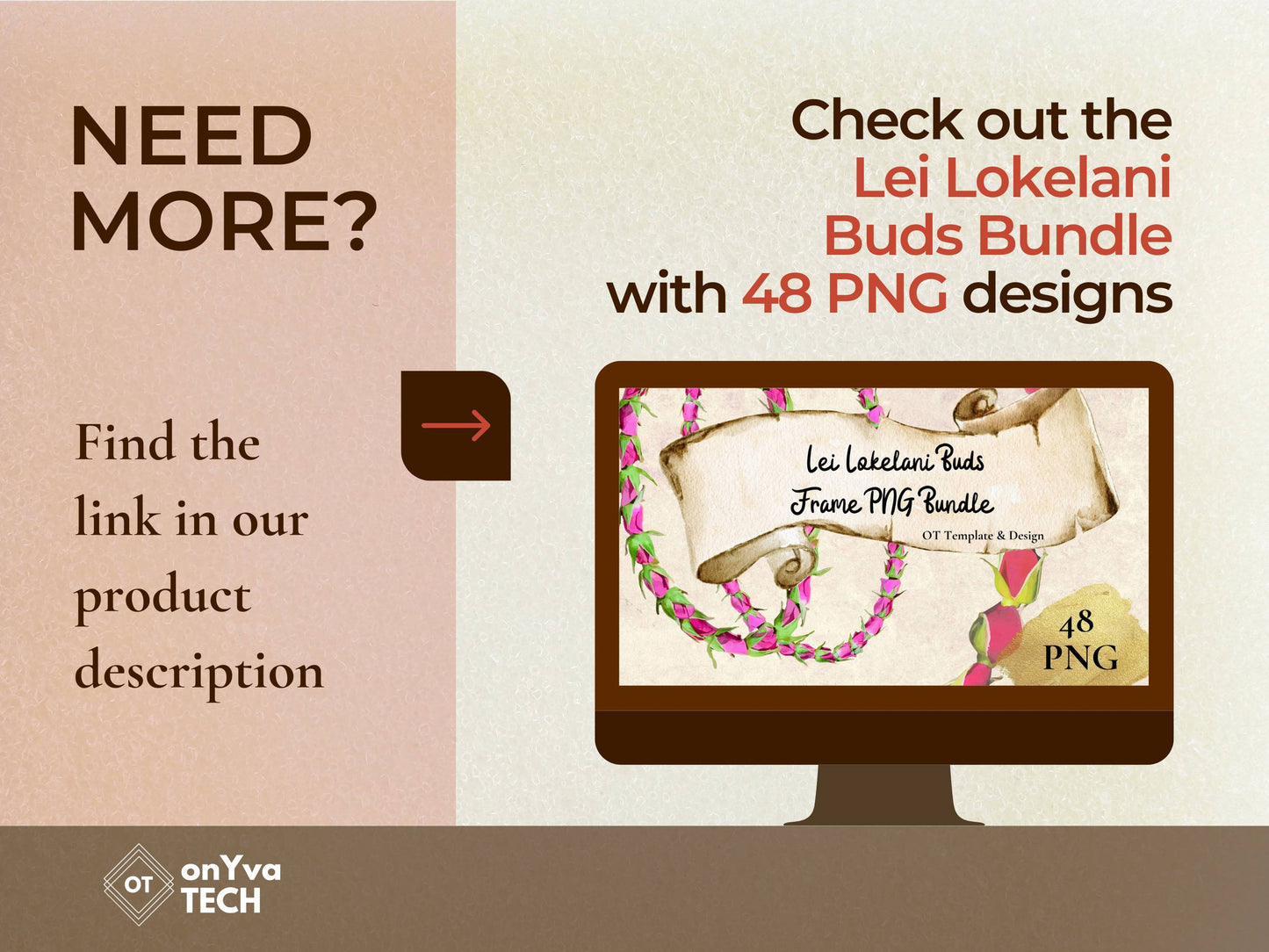 Lokelani Buds Lei | Hawaiian Frame PNG Liʻiliʻi Pack | Digital Download