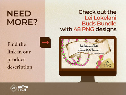 Lokelani Buds Lei | Hawaiian Frame PNG Liʻiliʻi Pack | Digital Download