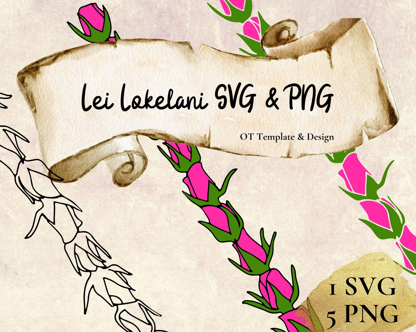Lokelani Lei SVG PNG | Hawaiian Nature Clipart Bundle | Digital Download