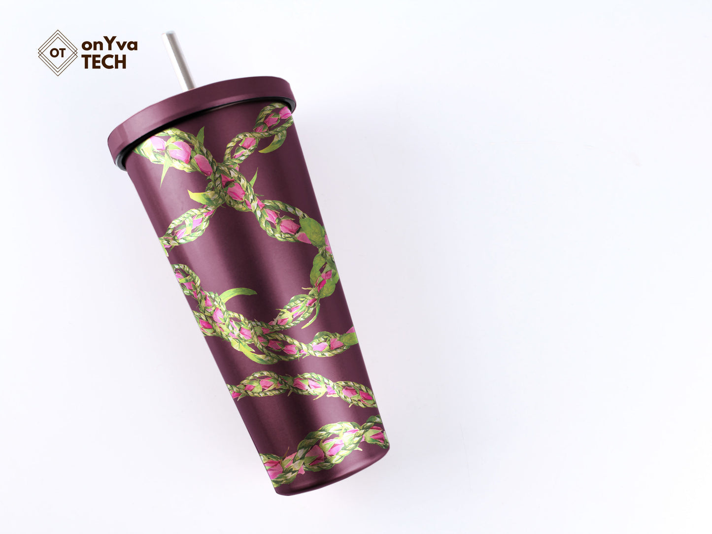  personalized tumbler with a sublimation print of  Lokelani Ti Leaf 3 Strand Twist Lei strand going around 