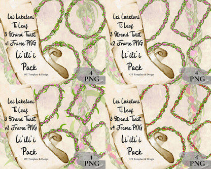 Lokelani Ti Leaf 3 Strand Twist Lei | Hawaiian Frame PNG Liʻiliʻi Pack | Digital Download