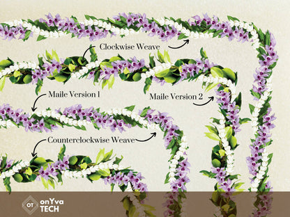 Maile Pikake Honohono 3 Strand Twist Open Lei | Hawaiian Frame PNG Bundle | Digital Download