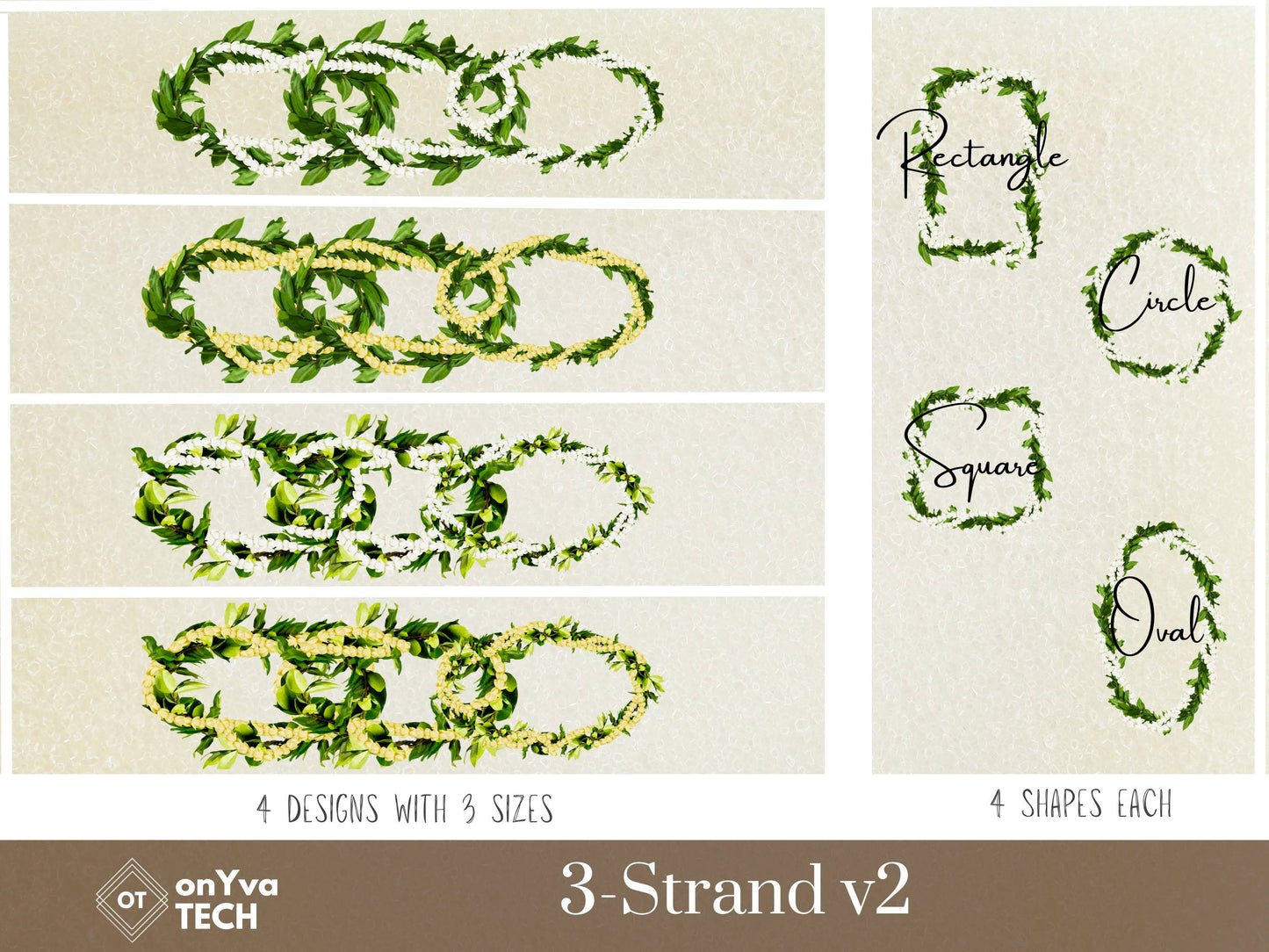 Maile Pikake 3-strand Lei | Hawaiian Frame PNG Bundle | Digital Download