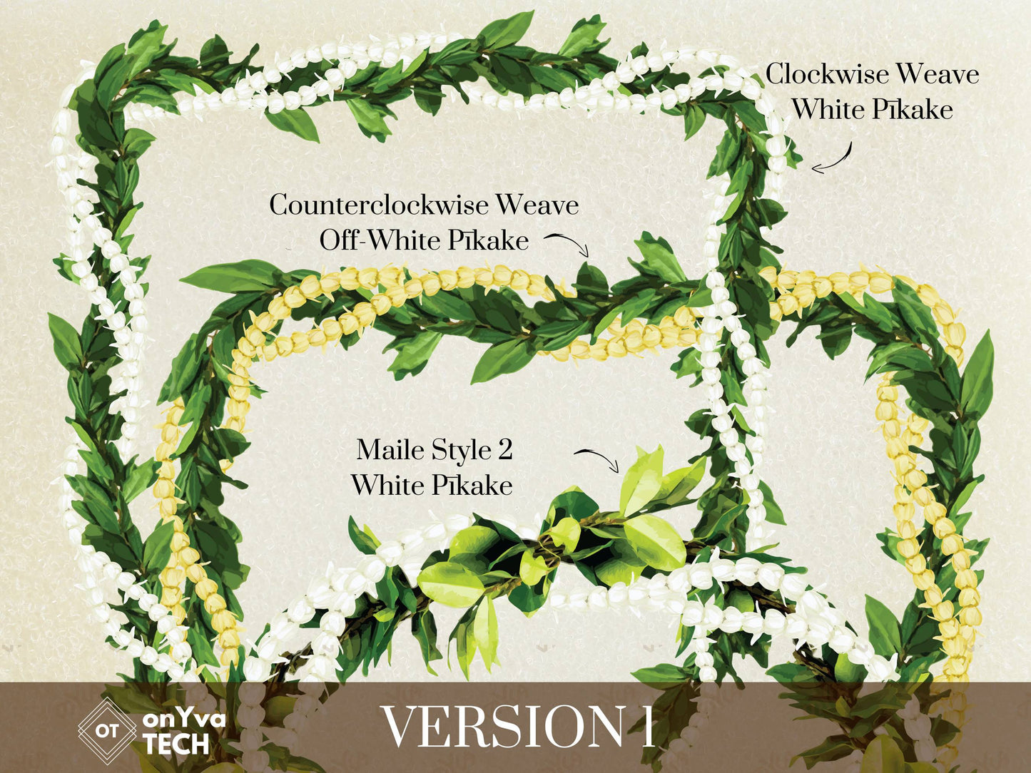 Maile Pikake 3-strand Open Lei | Hawaiian Frame PNG Bundle | Digital Download