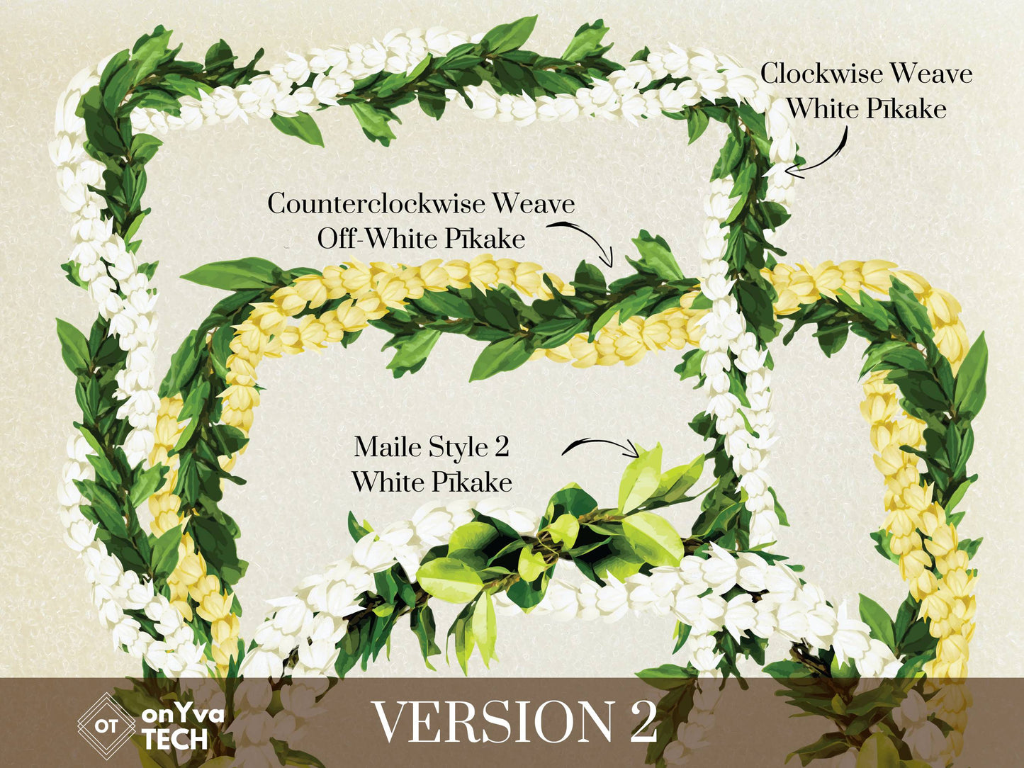 Maile Pikake 3-strand Open Lei | Hawaiian Frame PNG Bundle | Digital Download