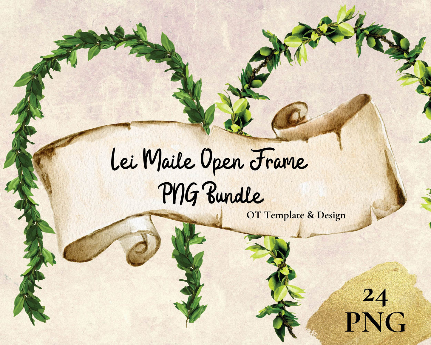 Maile Open Lei | Hawaiian Frame PNG Bundle | Digital Download