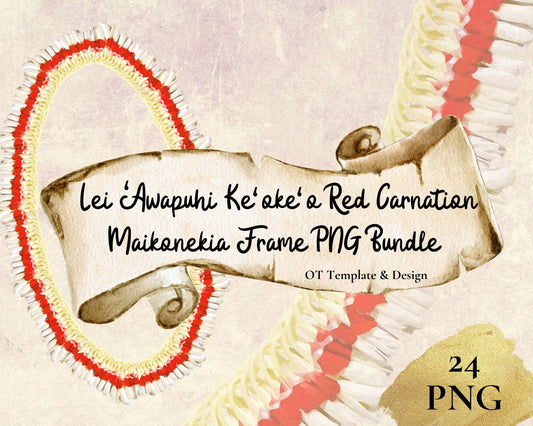 Micronesian White Ginger Red Carnation Lei Hawaiian Frame PNG Bundle Digital Download