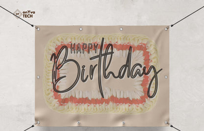  banner with a sublimation print of a rectangle border of a  Micronesian White Ginger Red Carnation Lei frame surrounding the words 
