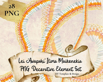Micronesian Ginger Ilima Lei Hawaiian PNG Decorative Element Set Digital Download