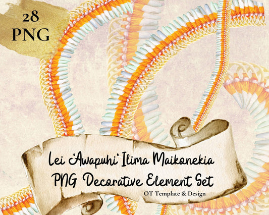 Micronesian Ginger Ilima Lei Hawaiian PNG Decorative Element Set Digital Download