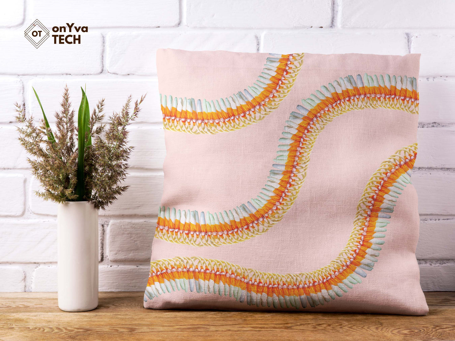  personalized pillow sublimation printed with 3 Micronesian Ginger Ilima Lei naturally curved PNG going across 